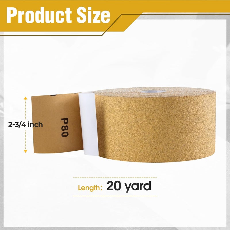Shawya PSA Sandpaper Roll 80 Grit 2-3/4in x 20 Yards Self Adhesive Sticky Back Longboard Sand Paper Continuous Roll,Sand Sheets Roll for Woodworking, Auto Body, Air File Sander and Hand Sanding Blocks - Image 2